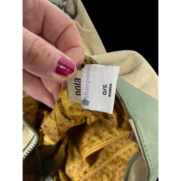 Sherpani Nola Large Shoulder Tote Bag Laptop Briefbag Leather Canvas Green Beige - Picture 12 of 16